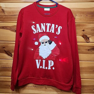 Holiday Times Twinkling Light Up Santa's VIP Ugly Christmas Sweater Sz M Red